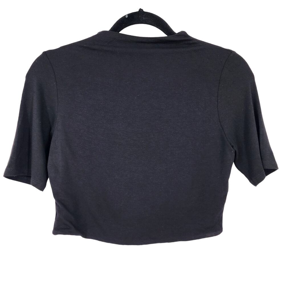 Naked Wardrobe Black Mock Neck Crop Form Fit Short Sleeve Top Size Large